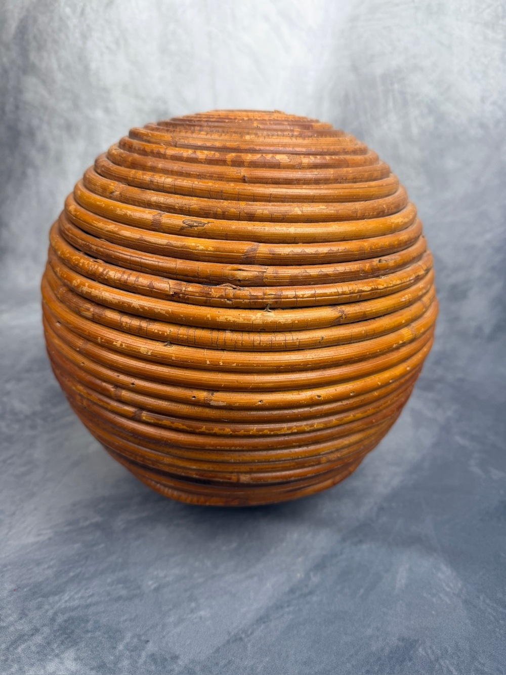 Vintage 1970s Italian Pencil Reed Hollow Woven Rattan Sphere Boho Style